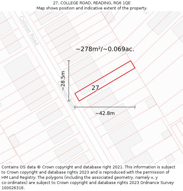 27, COLLEGE ROAD, READING, RG6 1QE: Plot and title map