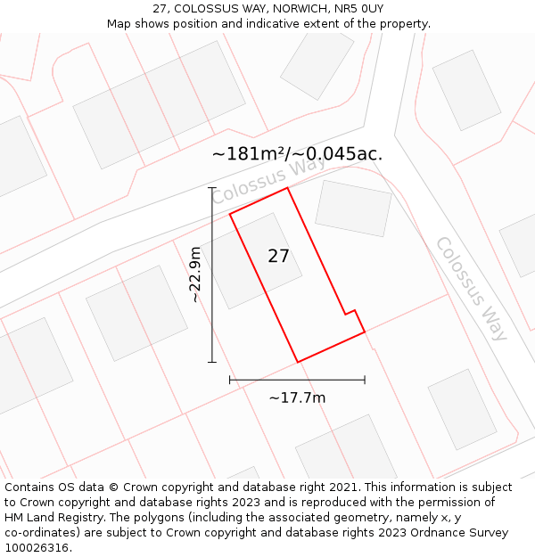 27, COLOSSUS WAY, NORWICH, NR5 0UY: Plot and title map