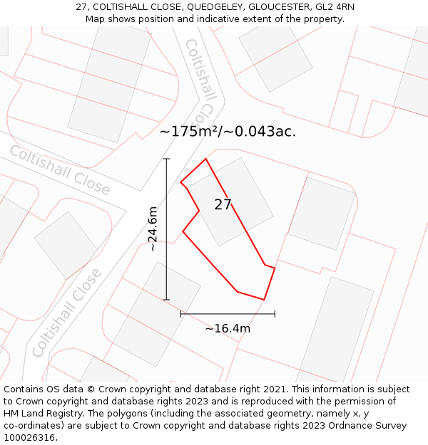 27, COLTISHALL CLOSE, QUEDGELEY, GLOUCESTER, GL2 4RN: Plot and title map
