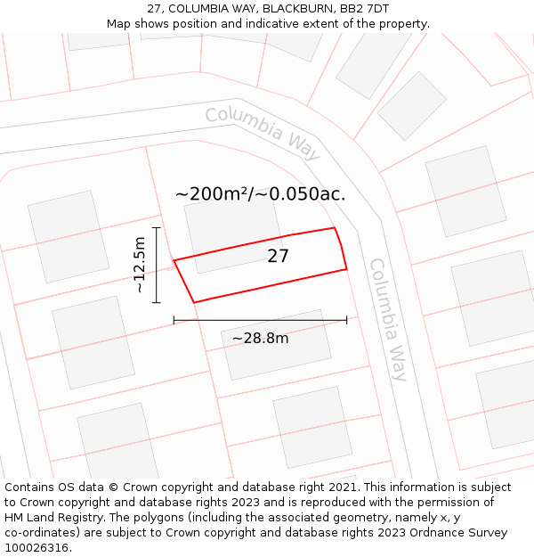27, COLUMBIA WAY, BLACKBURN, BB2 7DT: Plot and title map