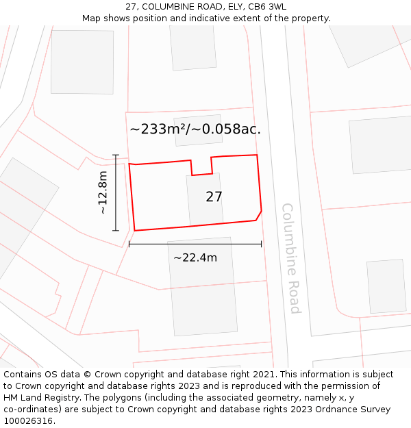 27, COLUMBINE ROAD, ELY, CB6 3WL: Plot and title map