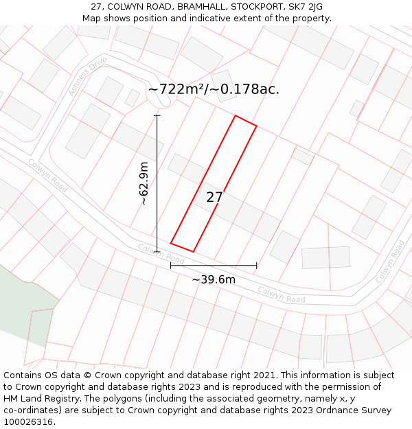 27, COLWYN ROAD, BRAMHALL, STOCKPORT, SK7 2JG: Plot and title map