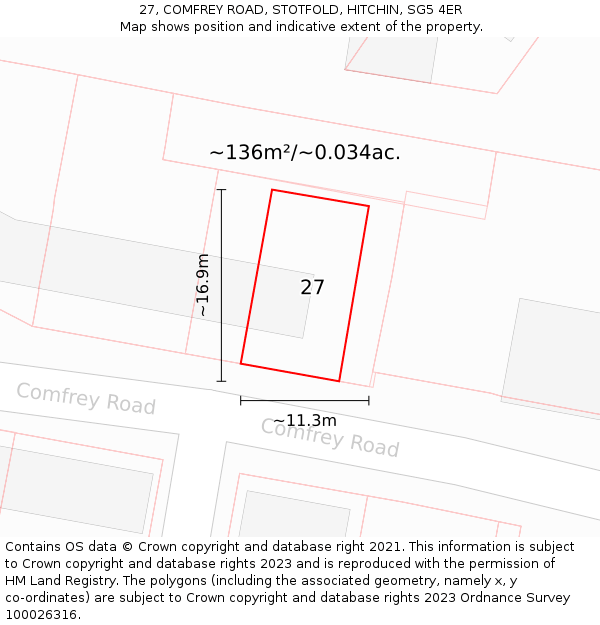 27, COMFREY ROAD, STOTFOLD, HITCHIN, SG5 4ER: Plot and title map
