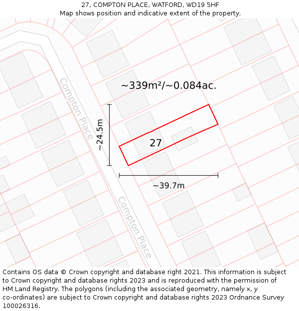 27, COMPTON PLACE, WATFORD, WD19 5HF: Plot and title map