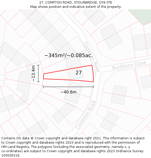 27, COMPTON ROAD, STOURBRIDGE, DY9 0TE: Plot and title map