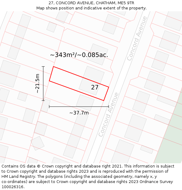 27, CONCORD AVENUE, CHATHAM, ME5 9TR: Plot and title map