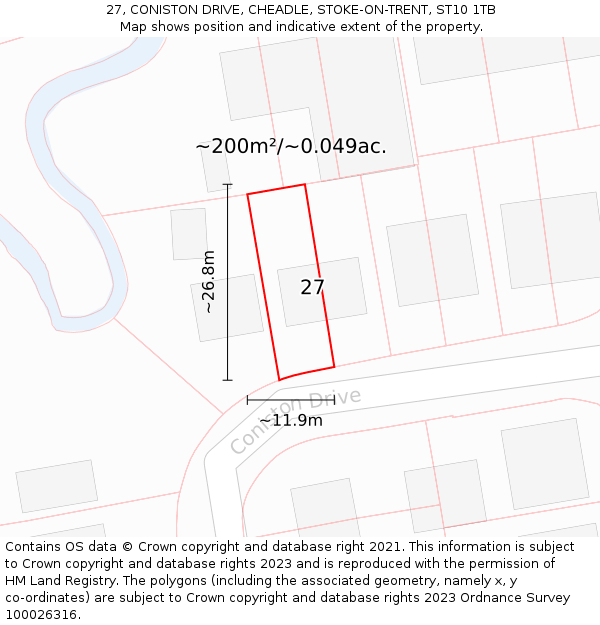 27, CONISTON DRIVE, CHEADLE, STOKE-ON-TRENT, ST10 1TB: Plot and title map