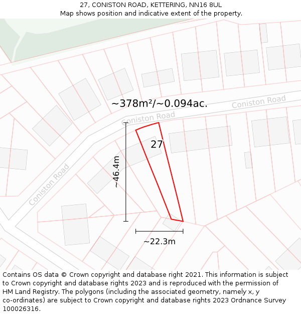 27, CONISTON ROAD, KETTERING, NN16 8UL: Plot and title map