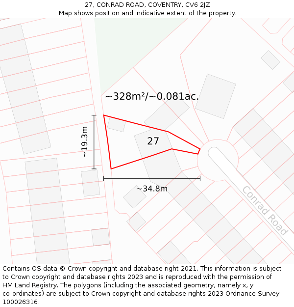 27, CONRAD ROAD, COVENTRY, CV6 2JZ: Plot and title map