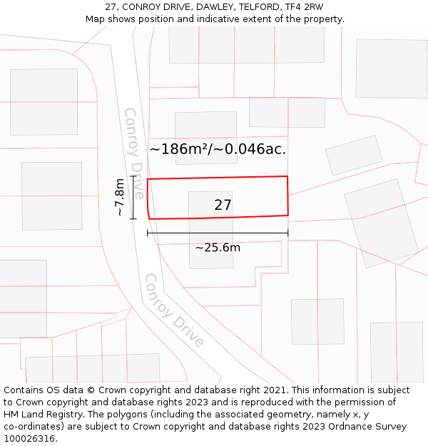 27, CONROY DRIVE, DAWLEY, TELFORD, TF4 2RW: Plot and title map