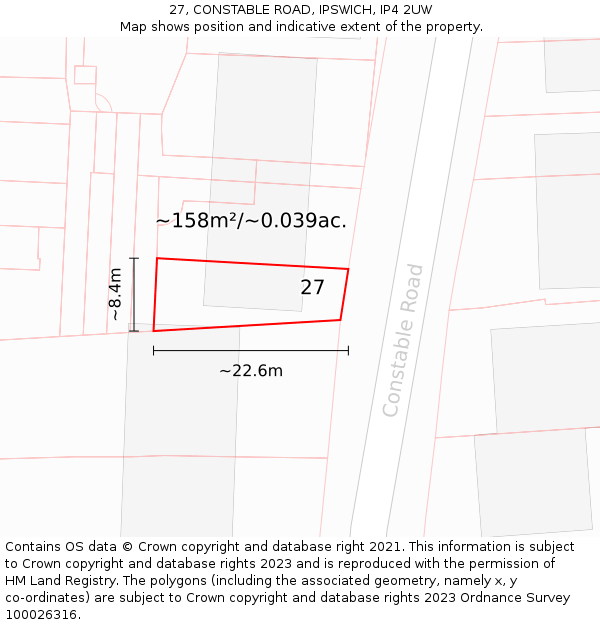 27, CONSTABLE ROAD, IPSWICH, IP4 2UW: Plot and title map