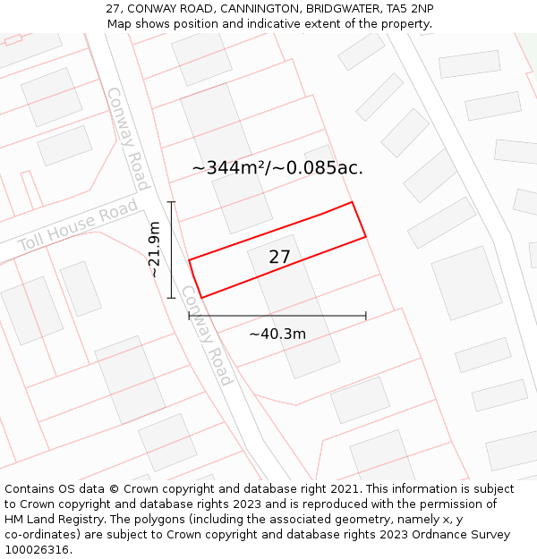 27, CONWAY ROAD, CANNINGTON, BRIDGWATER, TA5 2NP: Plot and title map