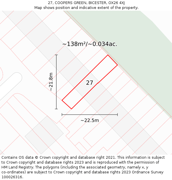27, COOPERS GREEN, BICESTER, OX26 4XJ: Plot and title map