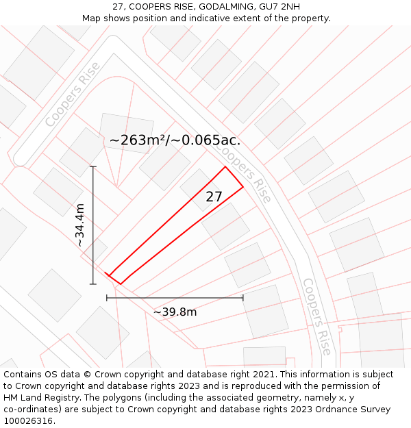 27, COOPERS RISE, GODALMING, GU7 2NH: Plot and title map