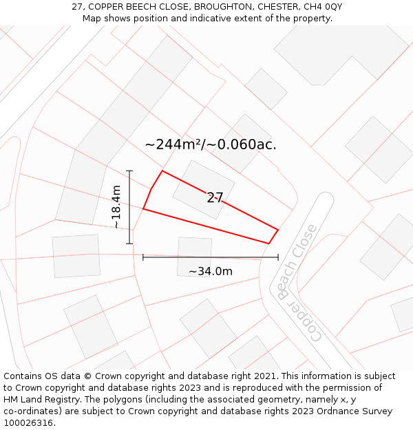 27, COPPER BEECH CLOSE, BROUGHTON, CHESTER, CH4 0QY: Plot and title map