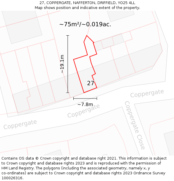 27, COPPERGATE, NAFFERTON, DRIFFIELD, YO25 4LL: Plot and title map