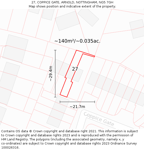 27, COPPICE GATE, ARNOLD, NOTTINGHAM, NG5 7GH: Plot and title map