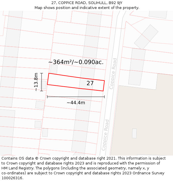 27, COPPICE ROAD, SOLIHULL, B92 9JY: Plot and title map