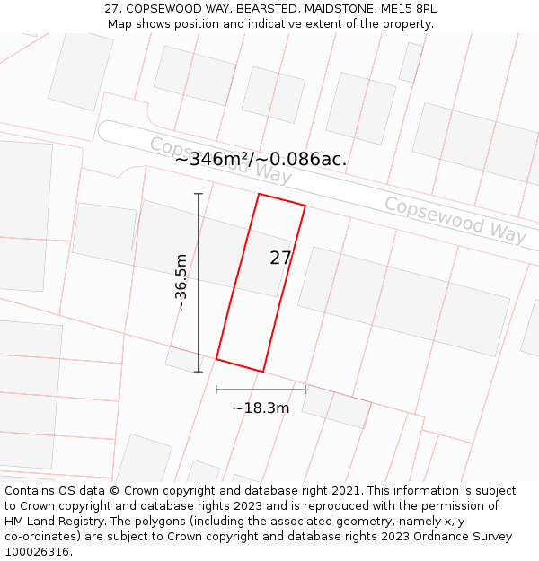 27, COPSEWOOD WAY, BEARSTED, MAIDSTONE, ME15 8PL: Plot and title map