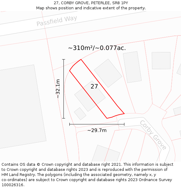 27, CORBY GROVE, PETERLEE, SR8 1PY: Plot and title map