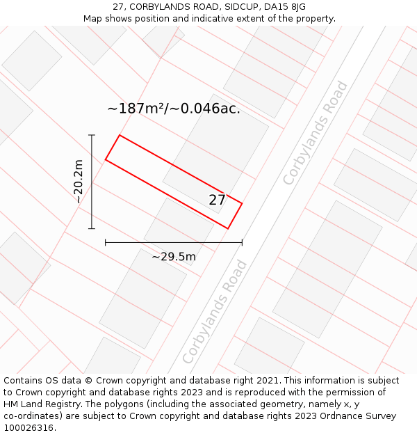 27, CORBYLANDS ROAD, SIDCUP, DA15 8JG: Plot and title map