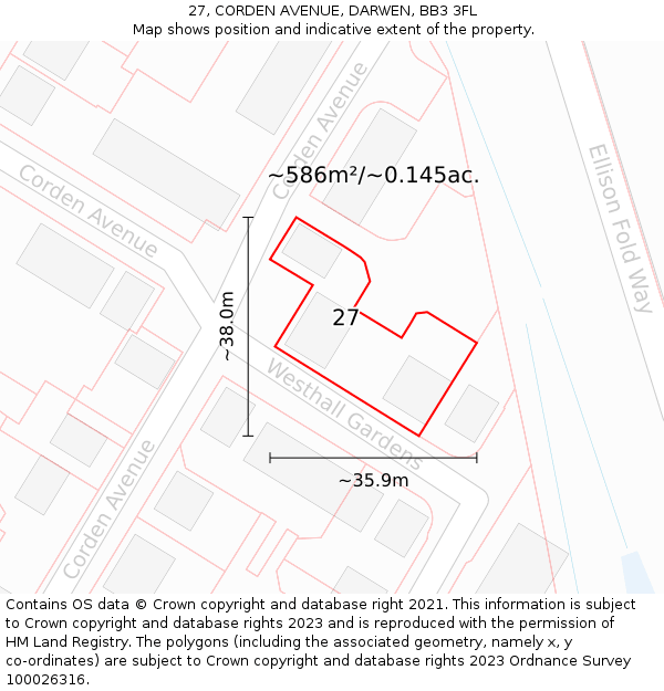 27, CORDEN AVENUE, DARWEN, BB3 3FL: Plot and title map