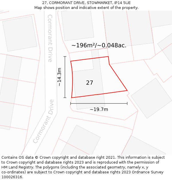 27, CORMORANT DRIVE, STOWMARKET, IP14 5UE: Plot and title map
