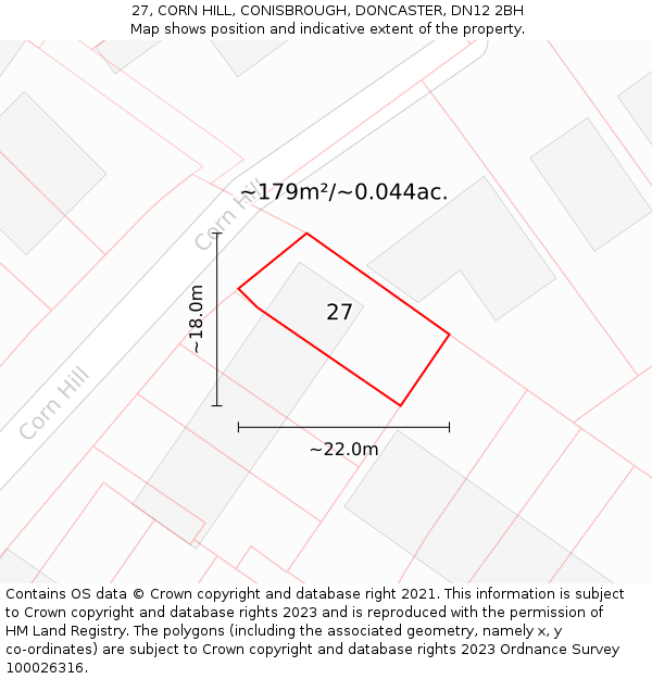 27, CORN HILL, CONISBROUGH, DONCASTER, DN12 2BH: Plot and title map