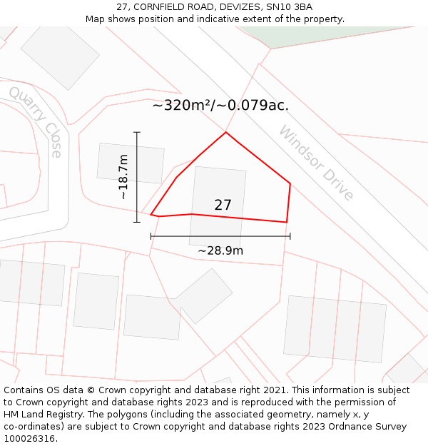 27, CORNFIELD ROAD, DEVIZES, SN10 3BA: Plot and title map
