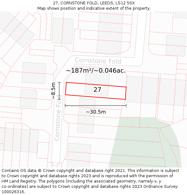 27, CORNSTONE FOLD, LEEDS, LS12 5SX: Plot and title map