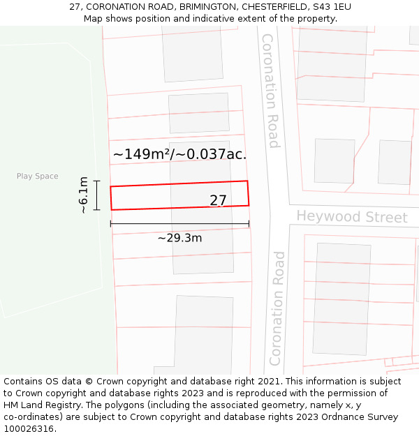 27, CORONATION ROAD, BRIMINGTON, CHESTERFIELD, S43 1EU: Plot and title map