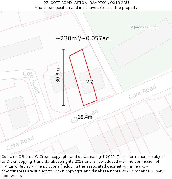 27, COTE ROAD, ASTON, BAMPTON, OX18 2DU: Plot and title map