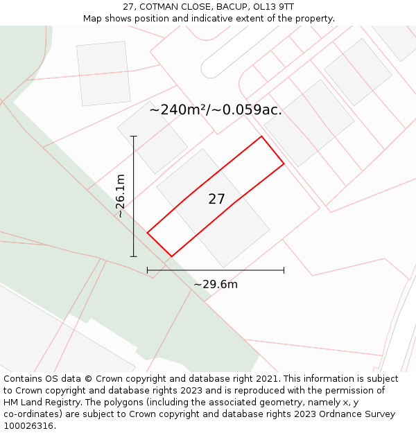 27, COTMAN CLOSE, BACUP, OL13 9TT: Plot and title map