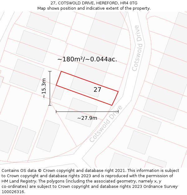 27, COTSWOLD DRIVE, HEREFORD, HR4 0TG: Plot and title map