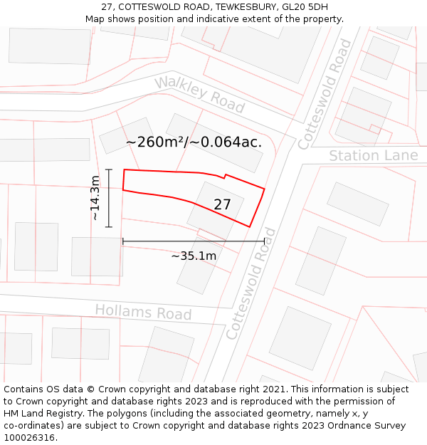 27, COTTESWOLD ROAD, TEWKESBURY, GL20 5DH: Plot and title map
