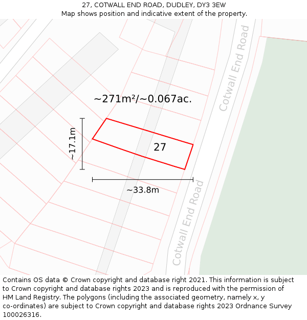 27, COTWALL END ROAD, DUDLEY, DY3 3EW: Plot and title map