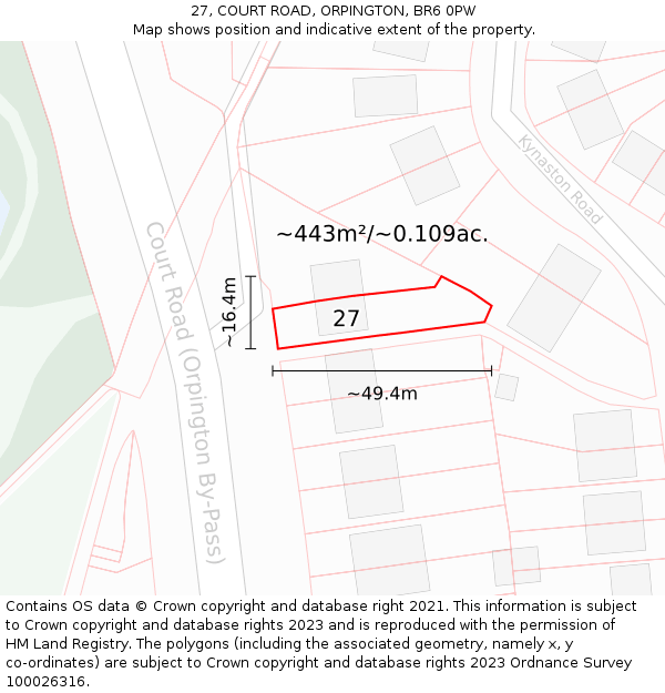 27, COURT ROAD, ORPINGTON, BR6 0PW: Plot and title map
