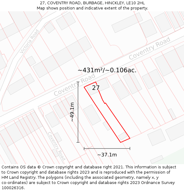 27, COVENTRY ROAD, BURBAGE, HINCKLEY, LE10 2HL: Plot and title map