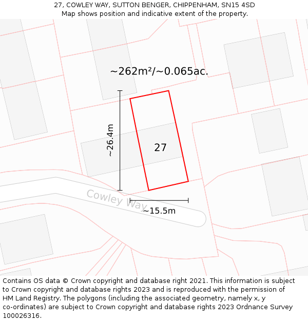 27, COWLEY WAY, SUTTON BENGER, CHIPPENHAM, SN15 4SD: Plot and title map