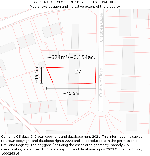 27, CRABTREE CLOSE, DUNDRY, BRISTOL, BS41 8LW: Plot and title map