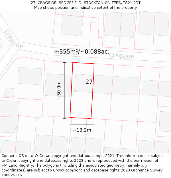 27, CRAGSIDE, SEDGEFIELD, STOCKTON-ON-TEES, TS21 2DT: Plot and title map