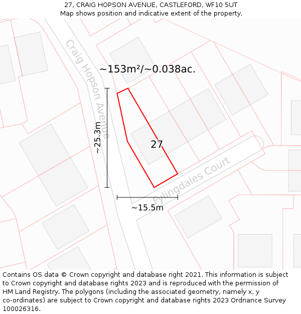27, CRAIG HOPSON AVENUE, CASTLEFORD, WF10 5UT: Plot and title map