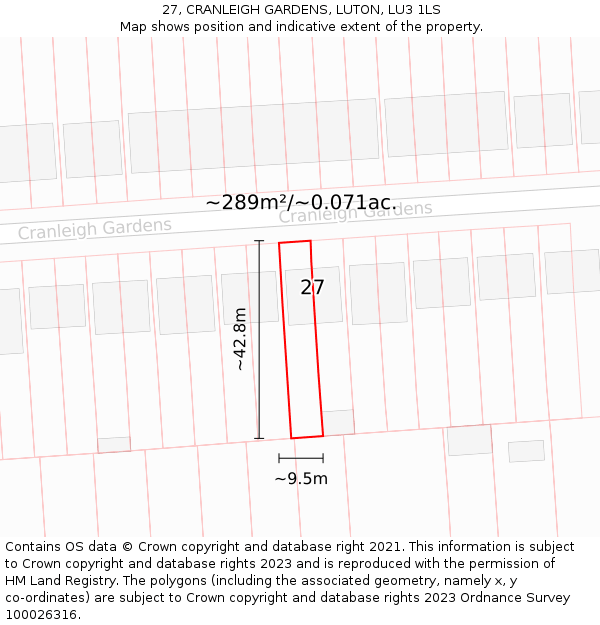 27, CRANLEIGH GARDENS, LUTON, LU3 1LS: Plot and title map