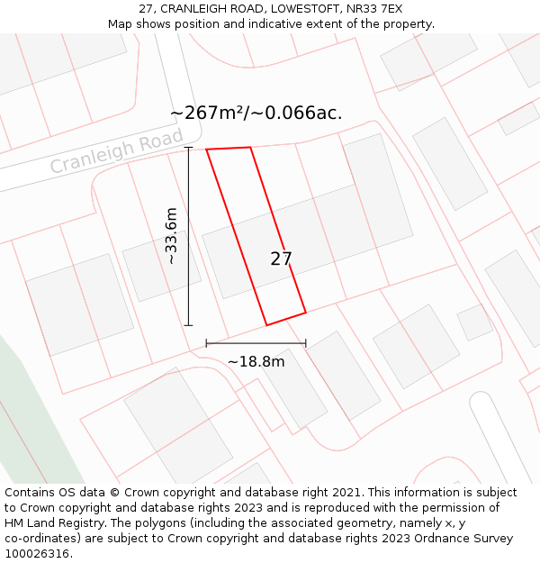 27, CRANLEIGH ROAD, LOWESTOFT, NR33 7EX: Plot and title map
