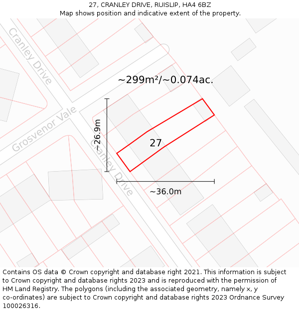 27, CRANLEY DRIVE, RUISLIP, HA4 6BZ: Plot and title map