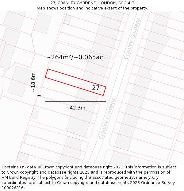 27, CRANLEY GARDENS, LONDON, N13 4LT: Plot and title map