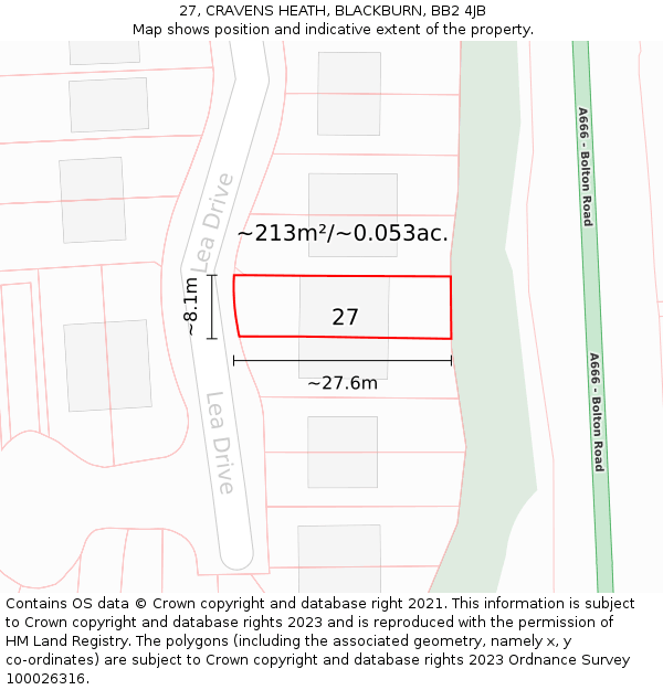 27, CRAVENS HEATH, BLACKBURN, BB2 4JB: Plot and title map