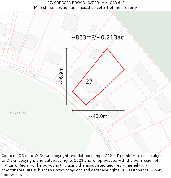 27, CRESCENT ROAD, CATERHAM, CR3 6LE: Plot and title map