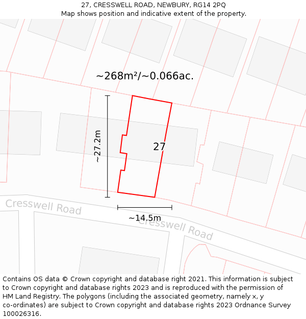 27, CRESSWELL ROAD, NEWBURY, RG14 2PQ: Plot and title map