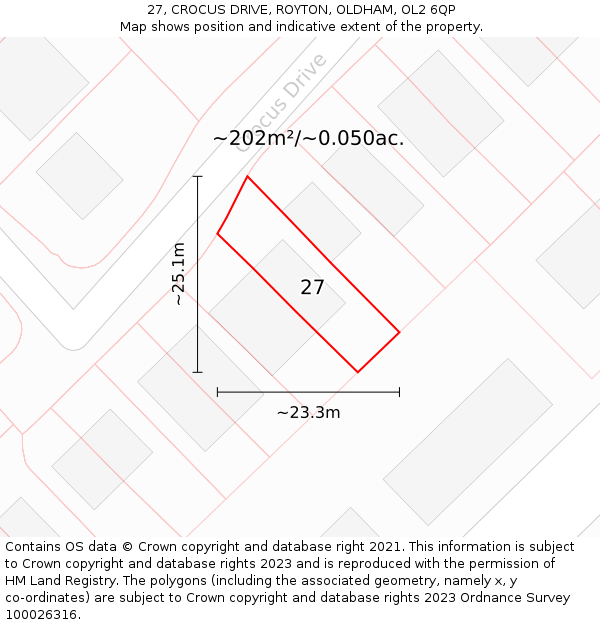 27, CROCUS DRIVE, ROYTON, OLDHAM, OL2 6QP: Plot and title map
